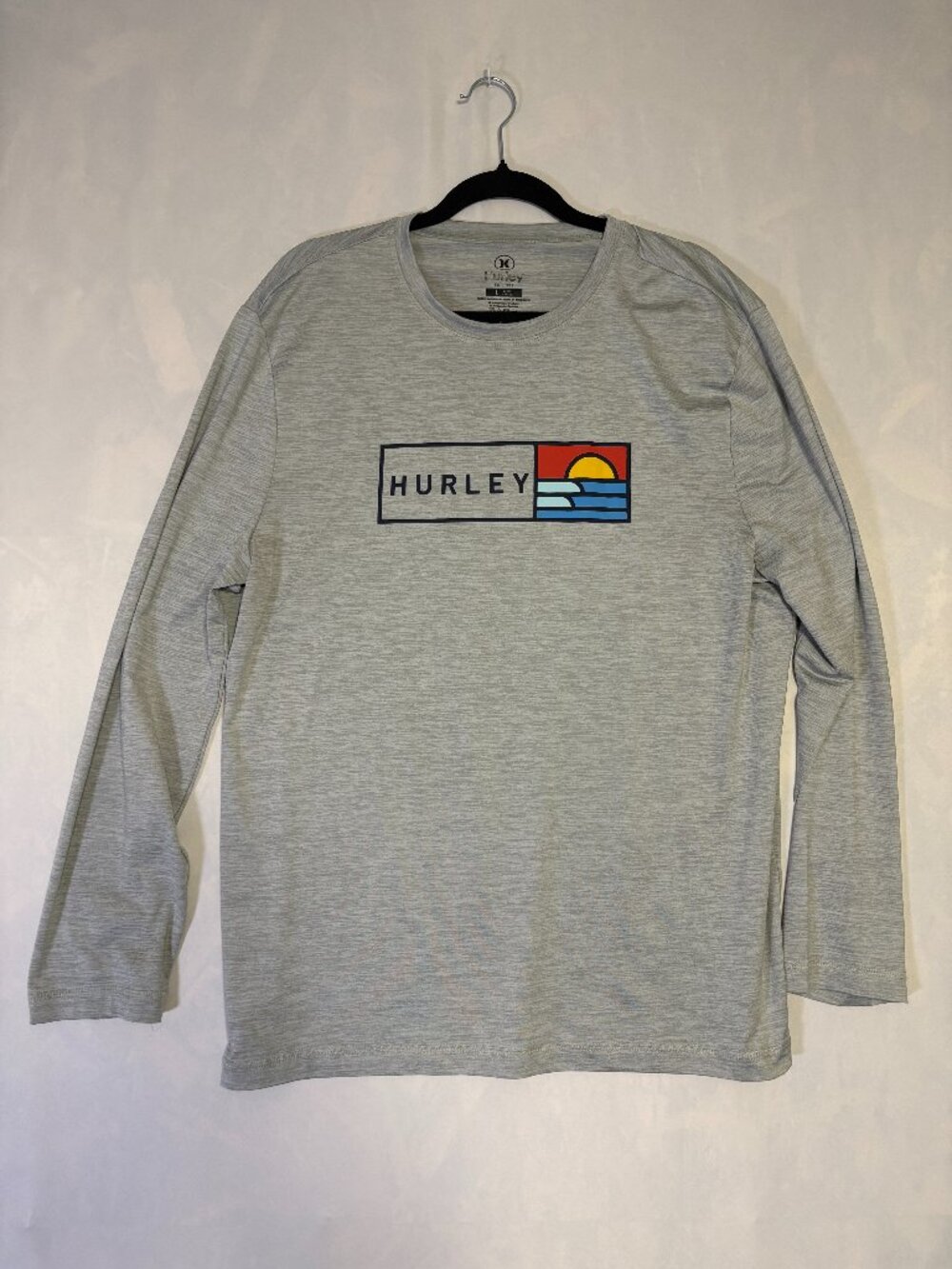 Hurley Dri-FIT Grey Long Sleeve Surf Shirt Sunset Logo Size L